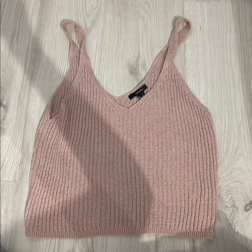 Forever 21 Pink Ribbed Crop Tank Top